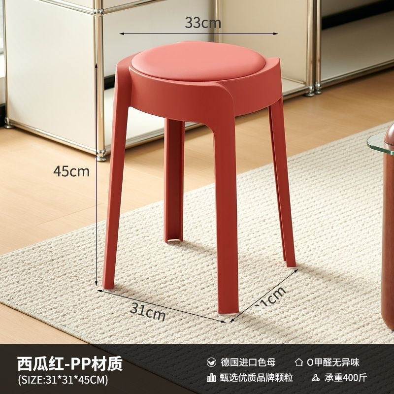 Soft-packed casualfor home plastic dining chair, sturdy and durable chair, stool, stackable thickened round stool, living room chair