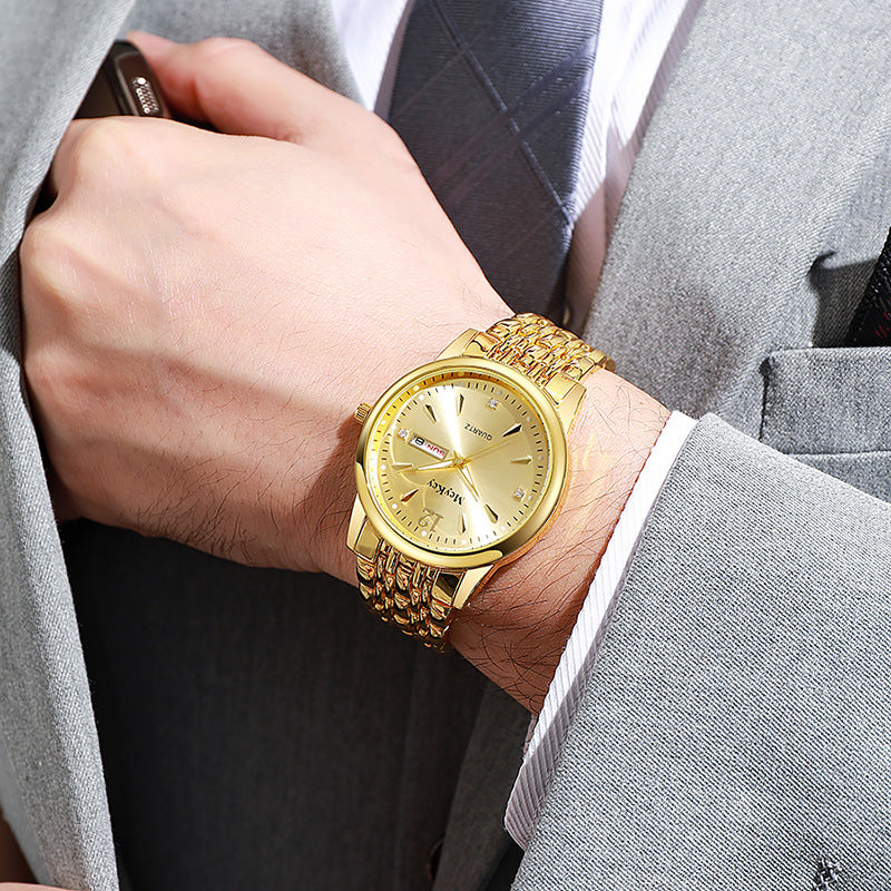 Mcykcy brand steel band alloy business watch with date and day display - cross-border wholesale casual dual calendar quartz watch