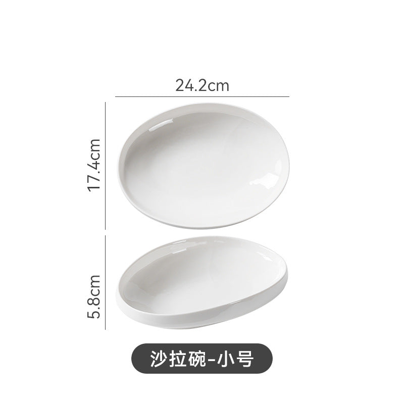 Scandinaviancasual style pure white ceramic salad bowl for home cold dish western food plate hotel business ceramic dessert pasta bowl
