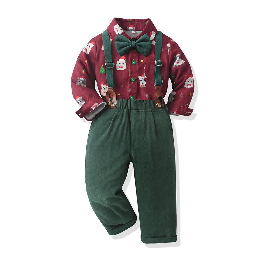 New arrivals: autumn collection - boys' cotton long-sleeve shirt & overalls set - perfect for first birthday & christmas gifts (cross-border e-commerce)