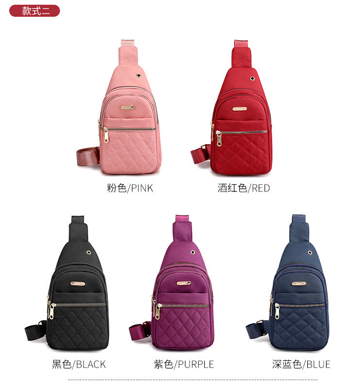 2023 new diagonal span women's breast bag fashion embroidered thread rhombus shoulder messenger bag street nylon simple chest bag