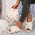 foreign trade large size open toe fur slippers bright diamond snowflake fur slippers open cross popular style home women's slippers