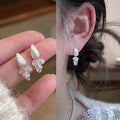 Silver brushed minimalist zircon tassel stud earrings - e6994 silver