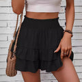 2025 european and american cross-border summer casual high-waisted ruched tiered lace shorts