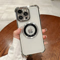 Four-corner anti-fall electroplating suitable for apple 16pro double-circle magnetic mobile phone case iphone12/14 simple protective cover