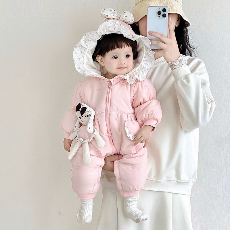 Baby clothes thickened outing clothes winterfleece-lined super cute outing clothes heattech baby winter clothes one-piece