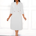 D3123 european and american women's clothing  autumn new arrival solid color elegant blazer collar pleated lapel export dress