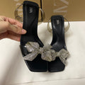 Za new 2024 french square toe stiletto heel pvc patchwork thong sandals with rhinestone butterfly bow and open toe detail for women