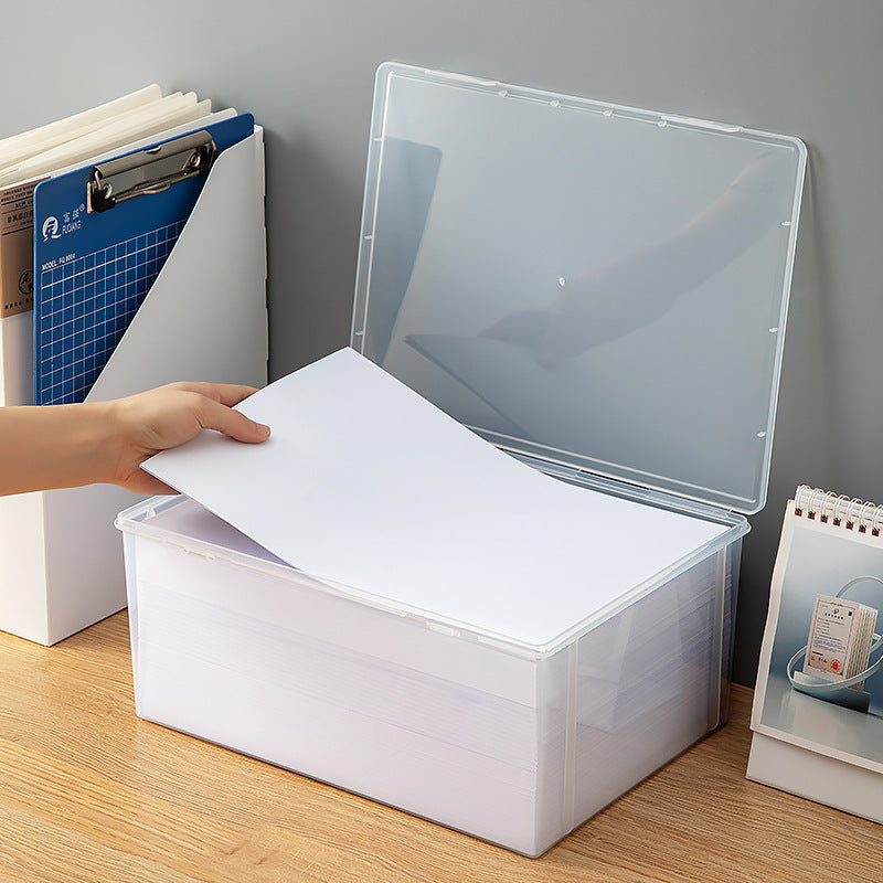 Desk a4 paper storage box plastic transparent desk finishing box square with lid dustproof desktop file storage box