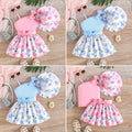 european and american cross-border girls' one-shoulder camisole three-piece set: floral cake dress + matching floral sun hat
