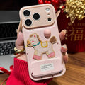 Pink pony leather pattern bread shell suitable for apple 17 mobile phone case pink women's iphone16 stand new year case