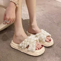 2026 new fairy style platform chunky sole dissolving shoes beach sandals ins pearl slides women's outdoor wear