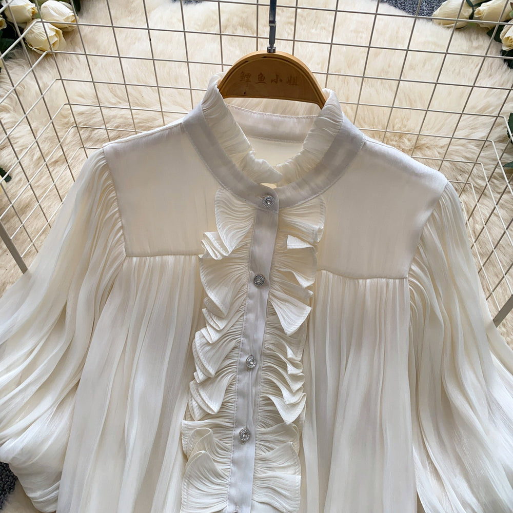 French chic lantern sleeve ruffle blouse - women's summer top: soft, breathable, high-end design, perfect for work