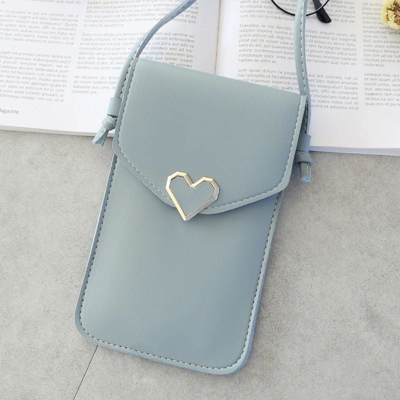 Simple Women's Wallet Mini Crossbody Shoulder Bag PVC Mobile Phone Bag Wallet Touch Screen Heart Leather Tote Bag