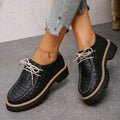 autumn women's casual leather loafers: comfortable round toe, chunky heel, retro style, soft leather, lace-up, platform sole
