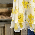 European and american  summer new arrival: yellow floral double-layer chiffon cami top - loose fit, sleeveless vacation style