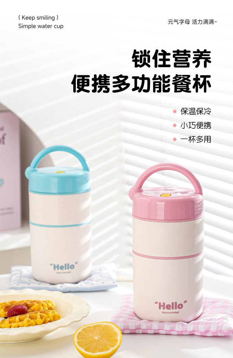 304 stainless steel portable lunch box - double layer insulated soup & porridge cup - office worker's sealed instant noodle bowl - bento box