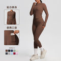 nude double-sided brushed tight long sleeves yoga suit outdoor running slimming look fitness pants sports suit women