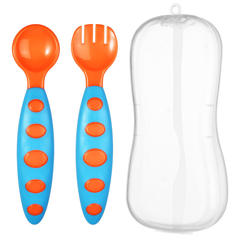 Factory direct sales baby two-color spoon and fork combination set, baby complementary food tableware PP spoons 2 boxed