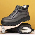 2025 winter men's high-top fleece-lined warm leather shoes, black korean style martin boots, thickened casual cotton shoes, dad shoes