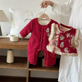 Winter romper baby outfit - fleece-lined, thickened onesie - red festive chinese style new year crawling suit for baby's first birthday