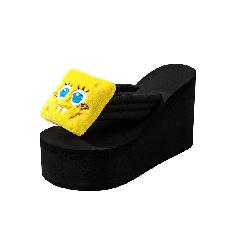 11cm spongebob super high heel summer new soft sole flip-flops women's flip-flops outwear beach vacation sandals