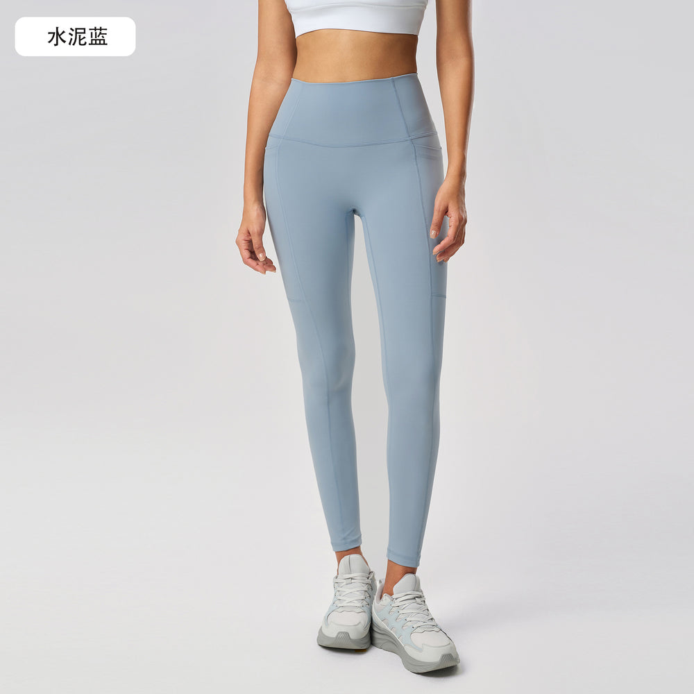 Naked yoga nine-point pants high waist hip belt flap pocket pants tight sports pants elastic tummy control fitness pants women d25036