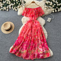 Frenchromantic style one shoulder rufflesprintingdress women's summerk-style floral waist slimming look a-line skirt