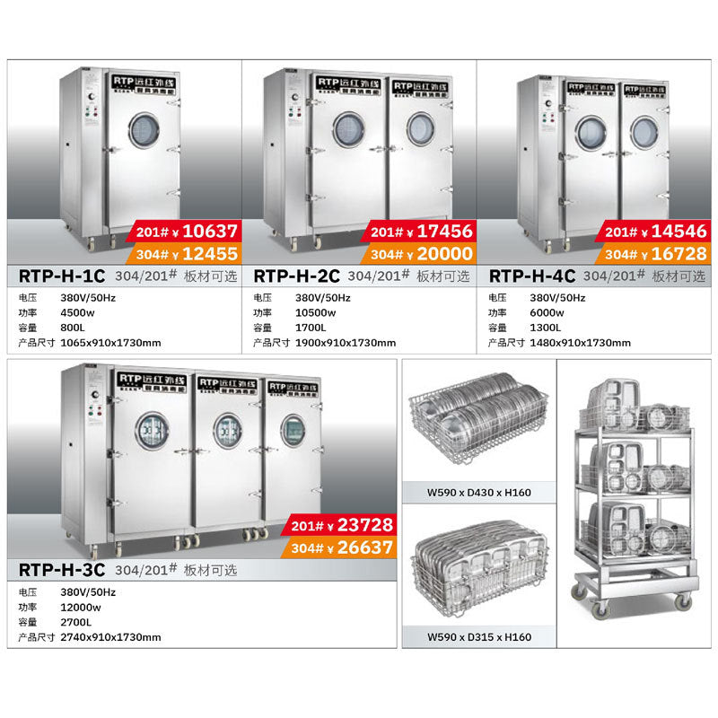 Bangxiang h-2c/4c heavy industry series far infrared tableware disinfection cabinet 1700l large capacity single and double door high temperature cabinet