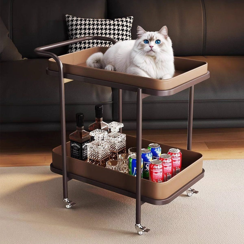 Accessible luxury saddle leather sofa trolley corner sofa storage rack movable wheeled bedside table living room for home coffee table