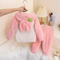 New girls' fleece-lined pajama set: cartoon hooded warm sleepwear for autumn, toddler and little girl sizes, cute and thick