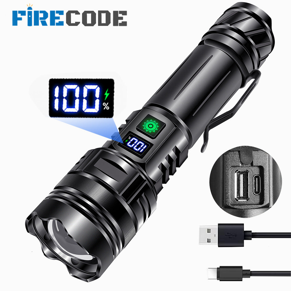 Douyin hot-selling new white laser super bright flashlight portable flood control emergency self-defense outdoor flashlight one piece