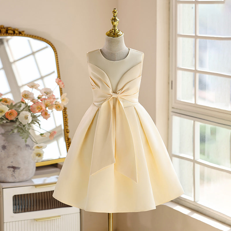 Girls' luxury satin dress - minimalist sleeveless pleated skirt, princess style - hot new arrival for cross-border e-commerce