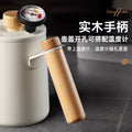 Solid wood handle pour-over kettle, 304 stainless steel coffee dripper with fine spout and measurement markings, coffee brewing tool