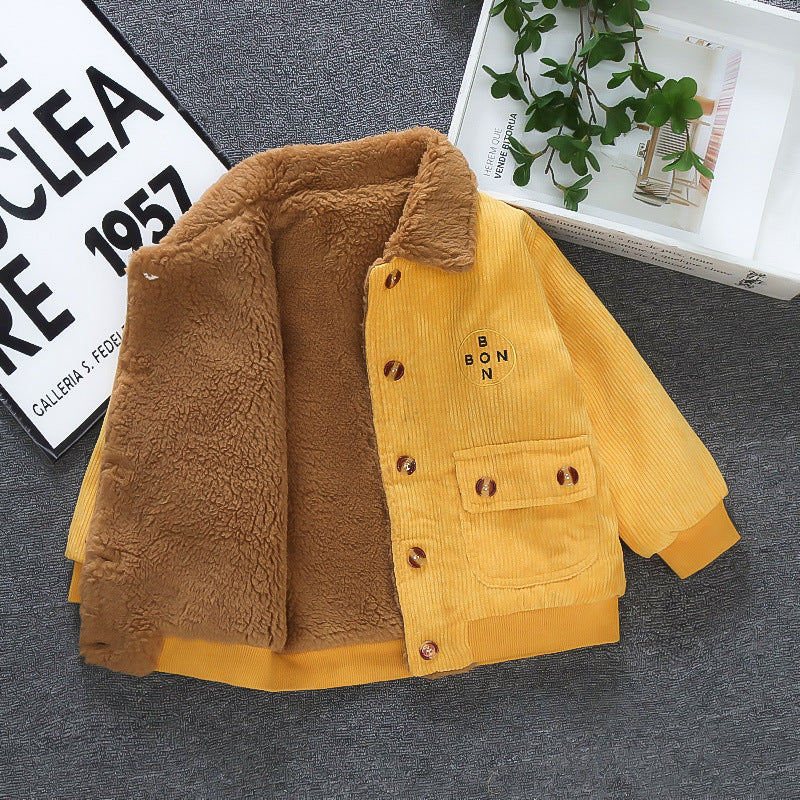 Boys' corduroy jacket - new  stylish & trendy baby thickened jacket - winter fleece-lined top - children's cotton coat