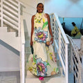 african women's clothing:  summer new arrival - stylish and elegant halter neck printed sleeveless long dress with unique design