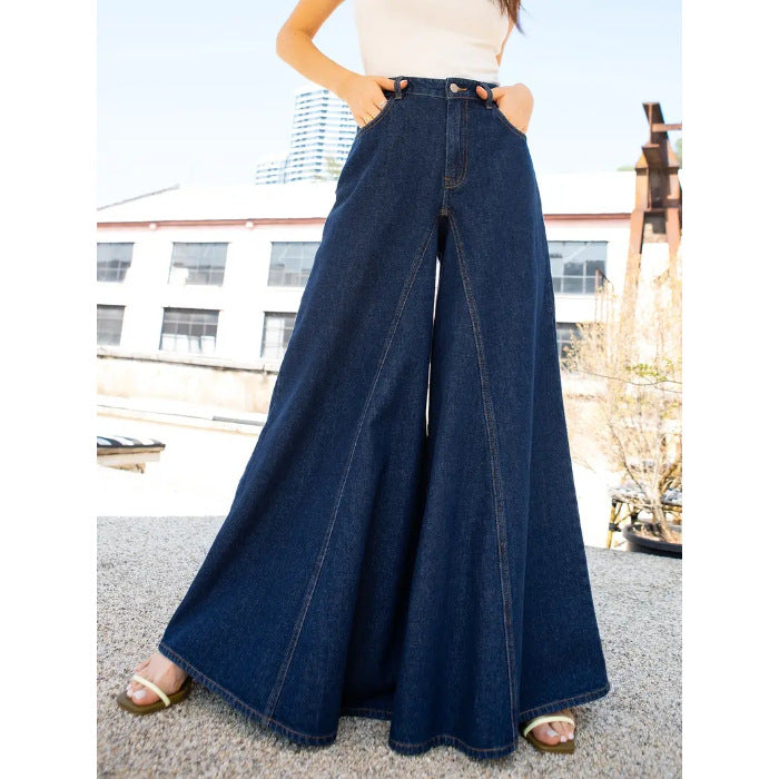 New popular standard size women's clothing elegant and simple wide-leg jeans, elastic jeans washed denim new