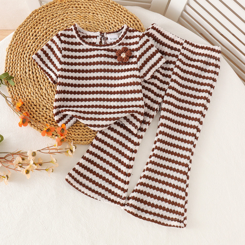 Children's clothing shein cross-border girl suit coffee color short-sleeved t-shirt + pants two-piece set