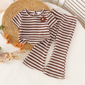 Children's clothing shein cross-border girl suit coffee color short-sleeved t-shirt + pants two-piece set