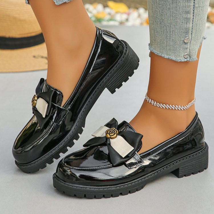 platform slip-on loafers - british style  spring new arrivals - women's chunky heel bowknot loafers
