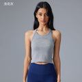 Short sleeveless yoga tops women's seamless all-in-one woven i-back moisture absorbent breathable fitness sports vest d25114
