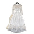 Frenchaccessible luxury heavy industry cut out crochet lace waist long sleevesdress women's slimming lookelegantelegance dress long skirt