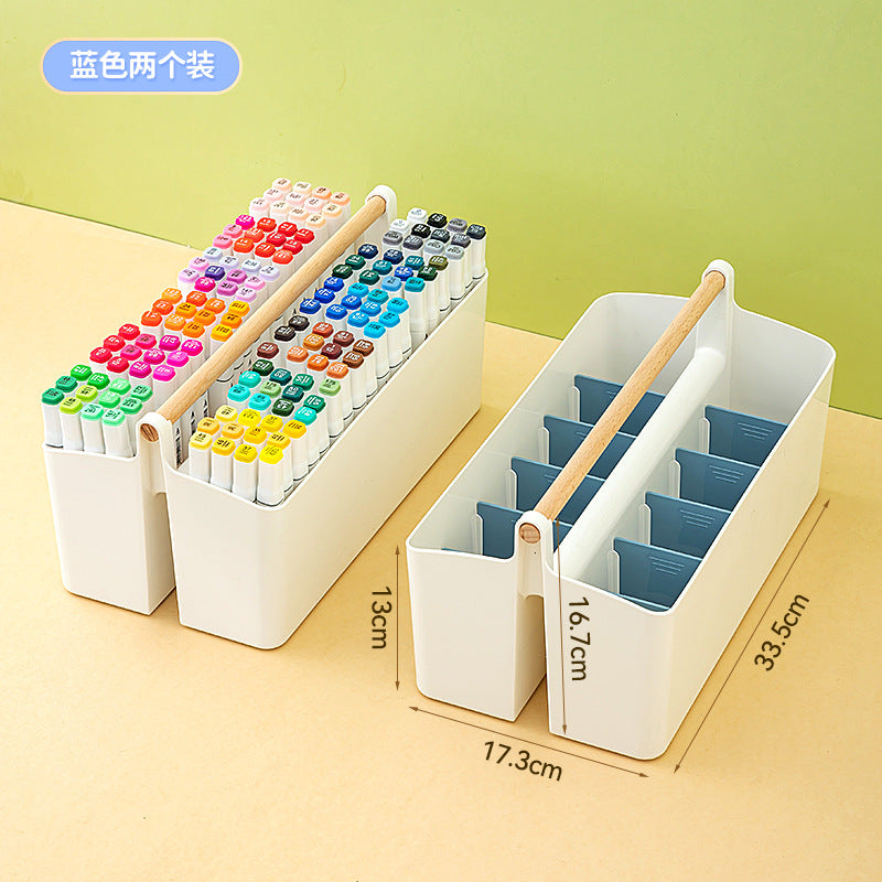 Hand-held colored pen marker storage box, grid large-capacity pen holder, finishing, student brush desktop stationery storage box