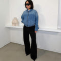 European and american style women's casual denim jacket - new  foreign trade women's washed long sleeve zip-up outerwear