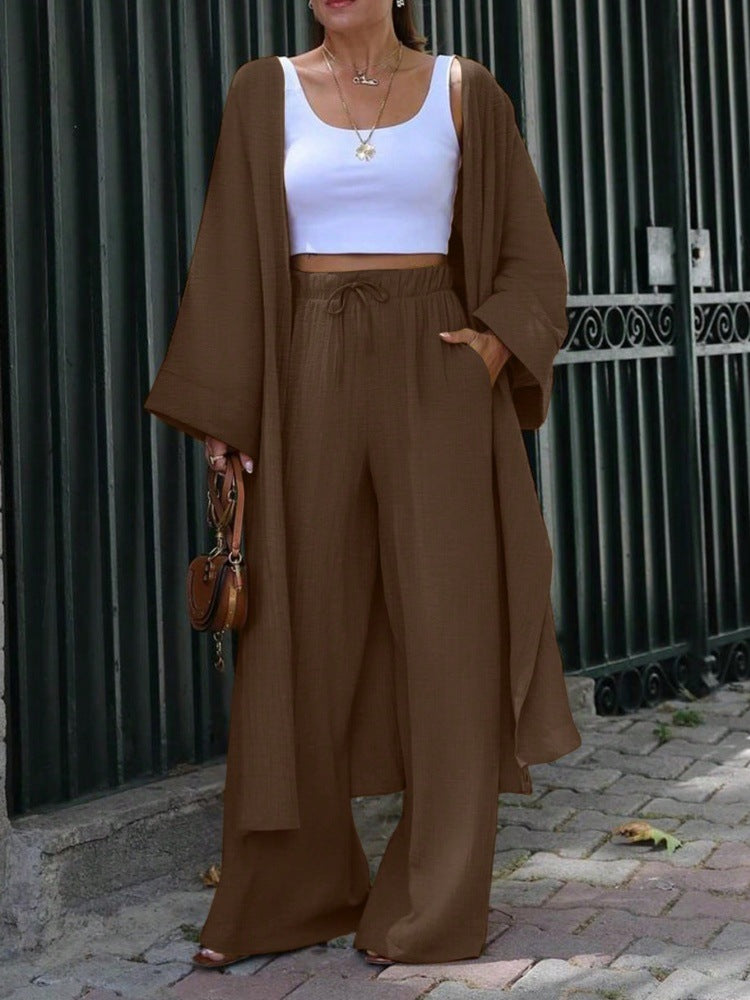 Amazon cross-border fashion casual suit spring & falllongcardigantopsloose pantstwo-piece setlooseslimming look