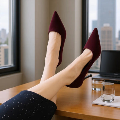 Black suede pointed-toe stiletto heels - versatile dress shoes for women, perfect for work or everyday wear, 2025 collection