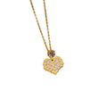 【set】titanium steel necklace for women, sweet full diamond dreamy purple heart pendant earrings, high-end elegant jewelry set