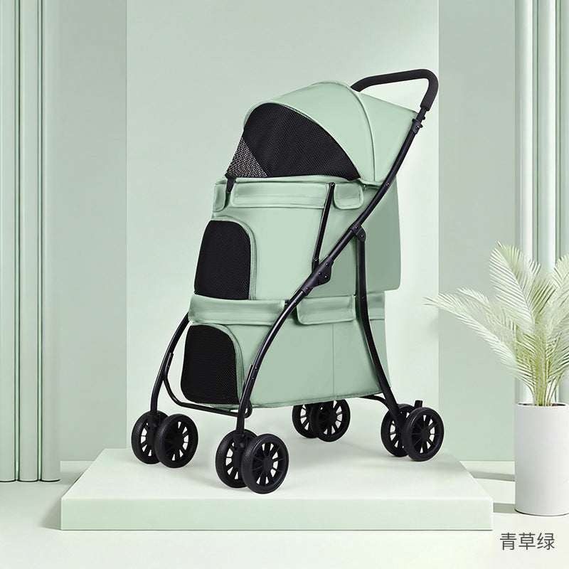 Double-layer pet stroller - lightweight, foldable, for small to medium dogs and cats - outdoor walking cart for dogs and cats