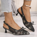 2026new arrivallace pointed toe stiletto back hollow sandals women's frenchbows kitten heels elegant shallow mouth sandals