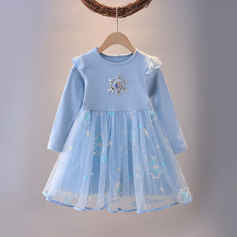 Girls' dress  spring/autumn new fashionable baby girl elsa princess dress kids mesh skirt trendy